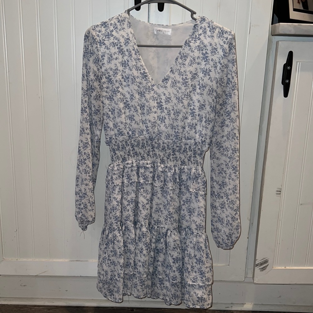 Blue and white dress from a boutique called vestique